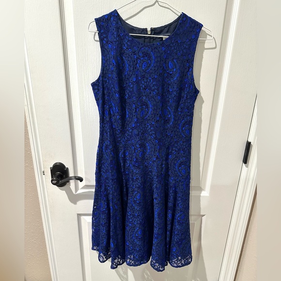 Tommy Hilfiger Blue Lace Overlay Sleeveless Sheath Dress - Picture 1 of 6